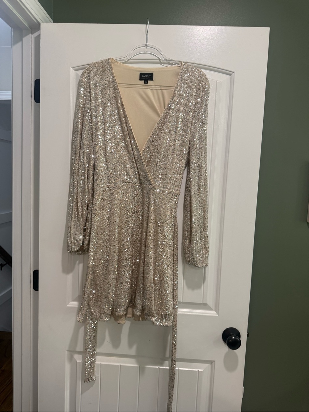 Bardot Sequin Wrap Mini Dress - Champagne Gold